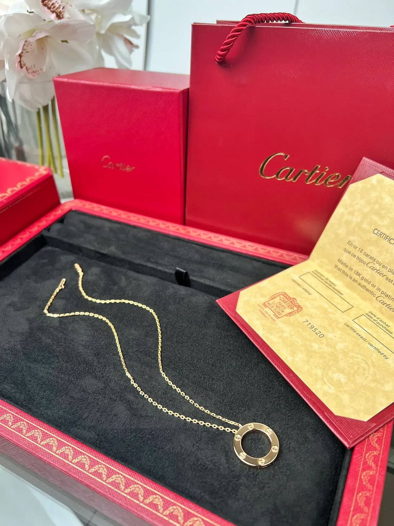 Cartier Gold Red Chain Circular Open-Ring Pendant Necklace 9