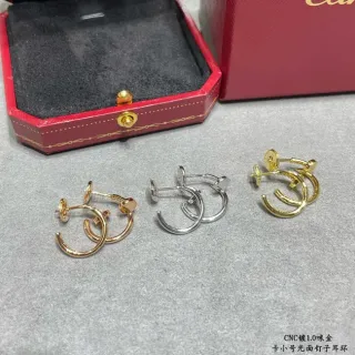 Cartier सोना चांदी कॉम्पैक्ट C-आकार के हूप पॉलिश्ड फिनिश ईयररिंग्स
