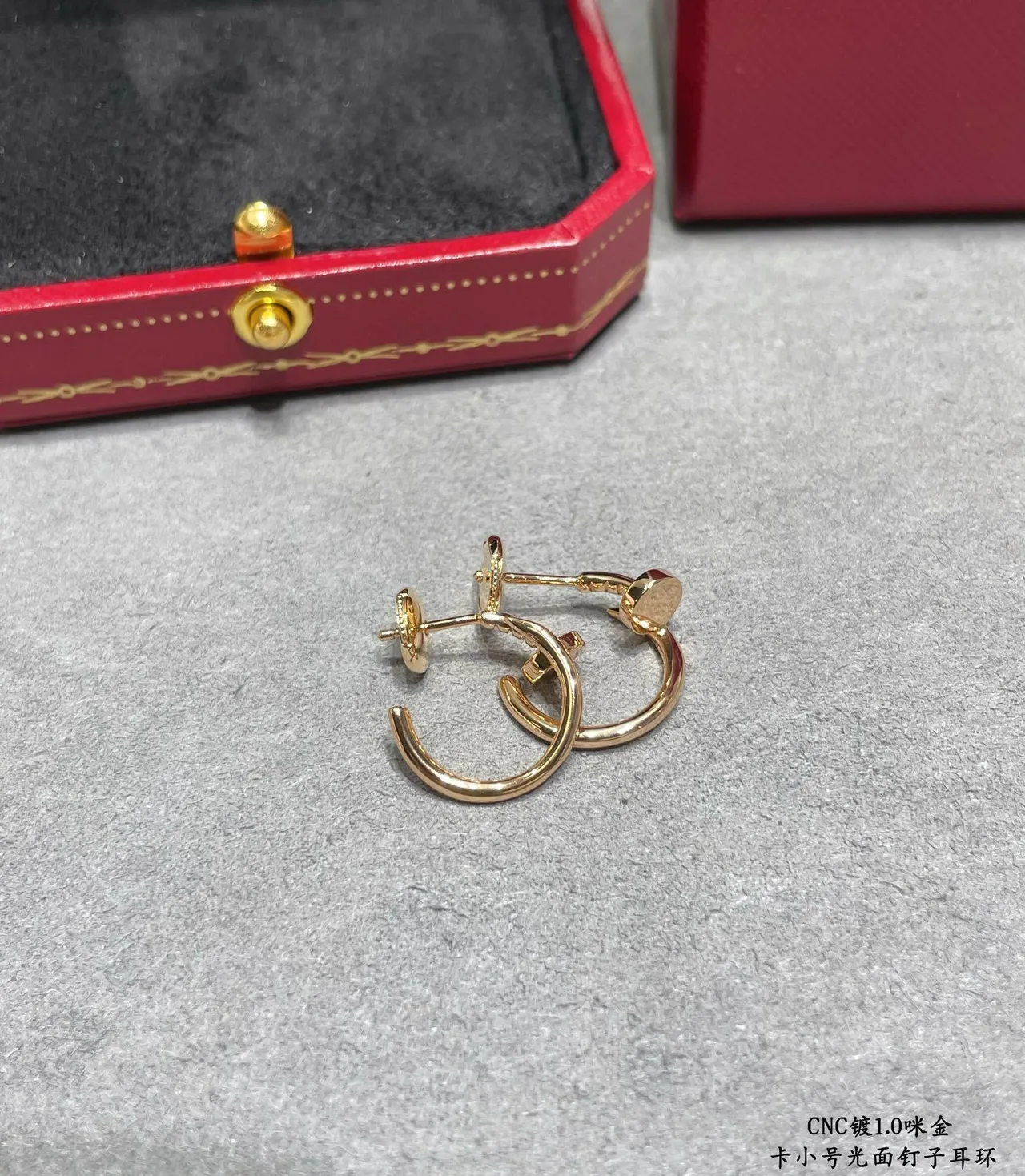 Cartier Or Argent Créoles Compactes C-Shape Finition Polie Boucles d'oreilles 5