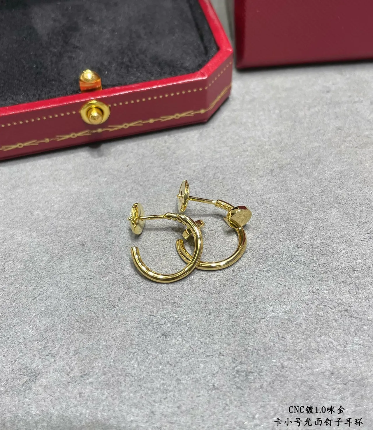 Cartier Or Argent Créoles Compactes C-Shape Finition Polie Boucles d'oreilles 6