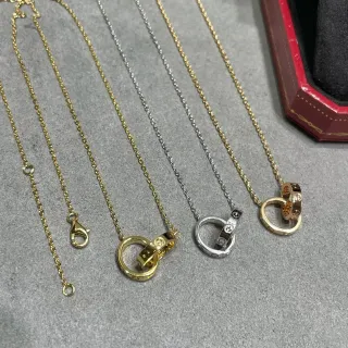 Cartier Gold Silver Interlocking Double Rings Screw Accents Necklace