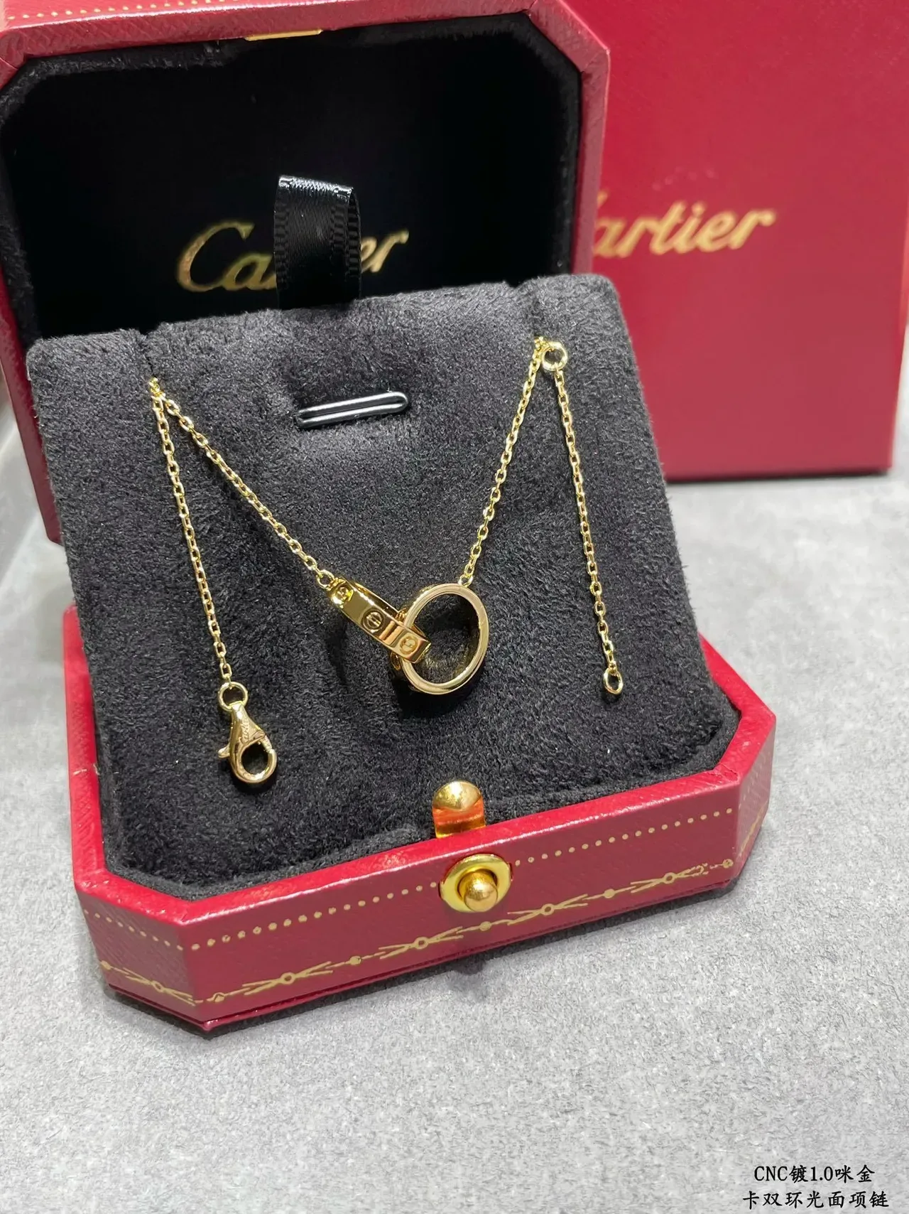 Cartier Gold Silver Interlocking Double Rings Screw Accents Necklace 5