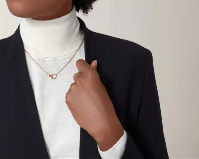 Cartier Gold Silver Interlocking Double Rings Screw Accents Necklace 8