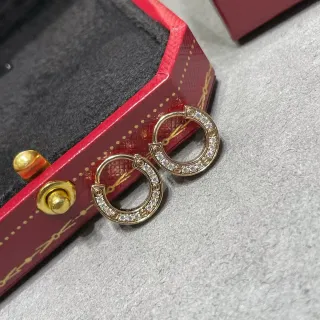Cartier Gold Silver Pavé-Set Circular Hoop Earrings