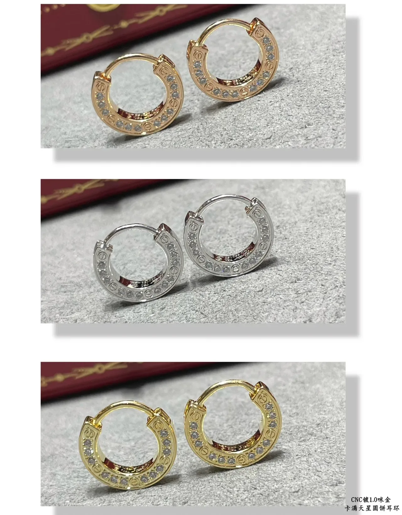 Cartier Boucles d'Oreilles Circulaires Pavé-Set Or et Argent 4