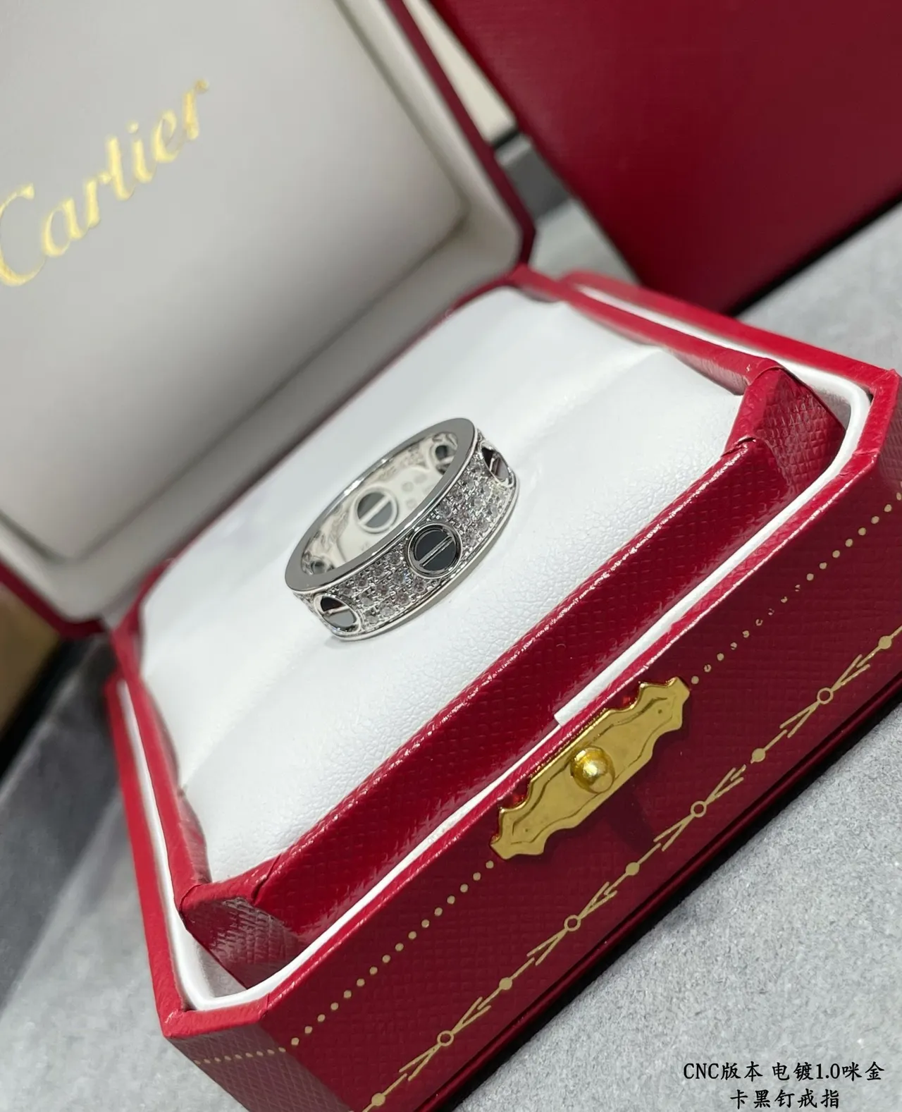 Cartier Juste un Clou Wide Pavé Bague Argent Émail Noir 7