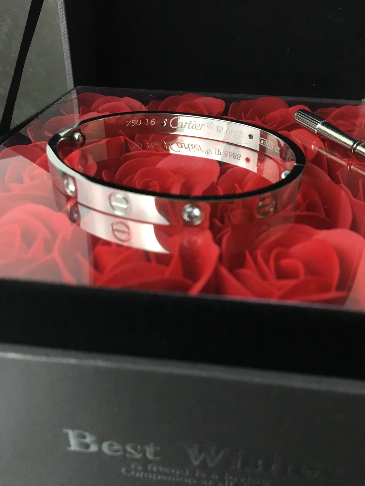 Cartier Love Bracelet pulseira de metal branco polido com motivo de parafuso 7