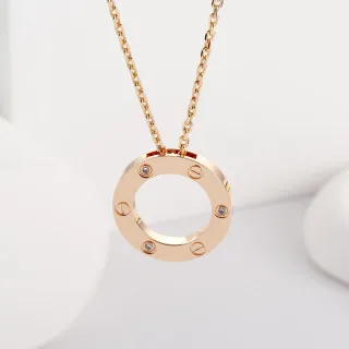 Cartier Love Circular Screw Motif Rose Gold Crystal Necklace
