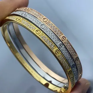 Cartier Love Gold Silver Screw-Motif Pavé-Set Bracelet
