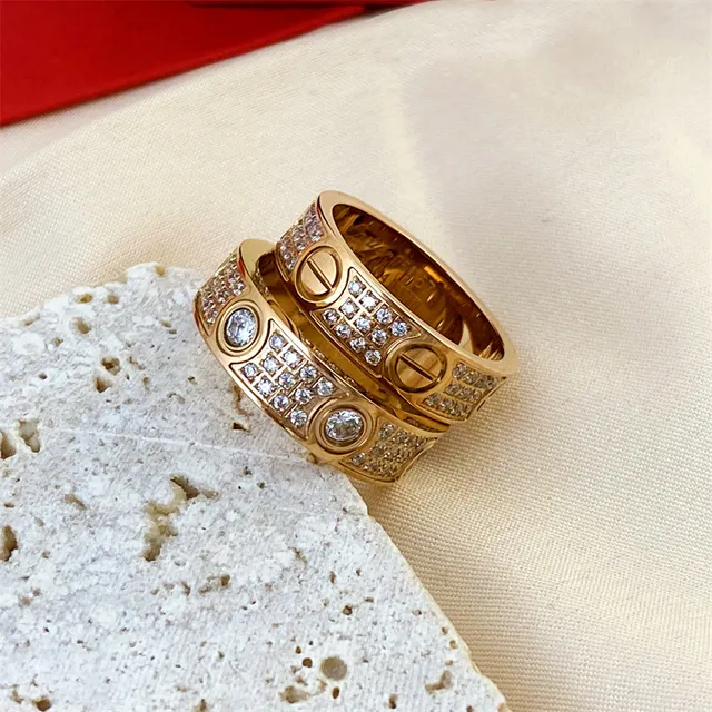 Cartier Love Ring Prata Ouro Amarelo Ouro Rosa Pavé Stackable Rings 3
