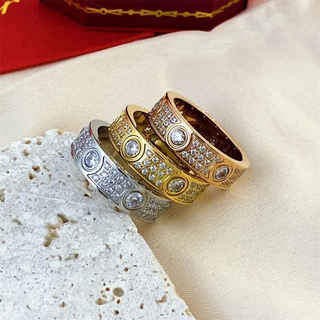 Cartier Love Ring Prata Ouro Amarelo Ouro Rosa Pavé Stackable Rings 4