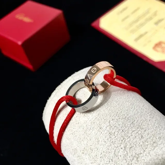 Cartier Love Silver Red Interlocking Screw-Motif Ring 8