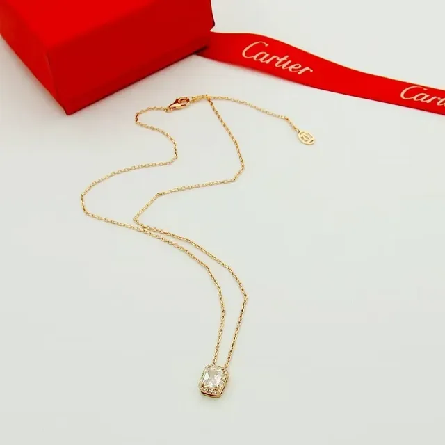 Cartier Rectangular Pavé Halo Pendant Necklace 3