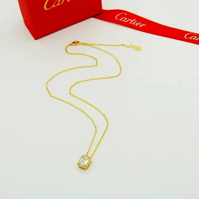 Cartier Rectangular Pavé Halo Pendant Necklace 4