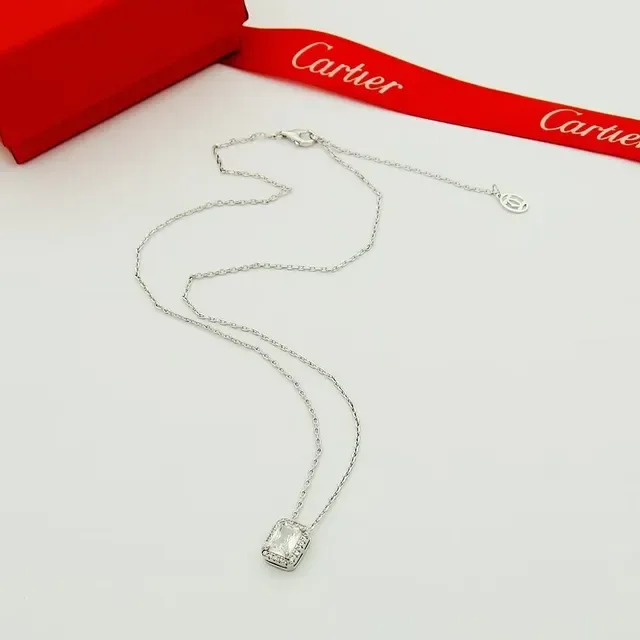 Cartier Rectangular Pavé Halo Pendant Necklace 5