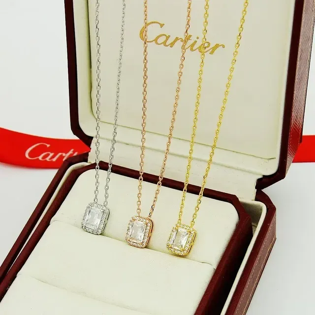 Cartier Rectangular Pavé Halo Pendant Necklace 6