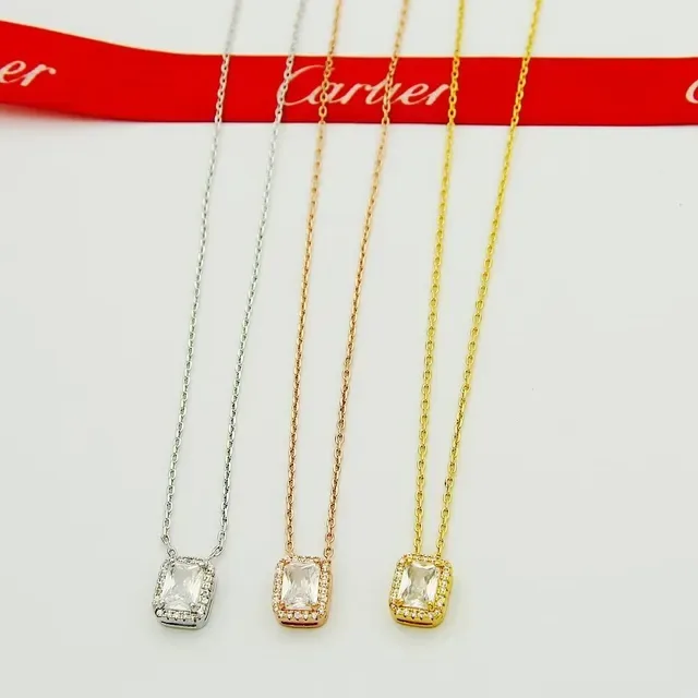 Cartier Rectangular Pavé Halo Pendant Necklace 7