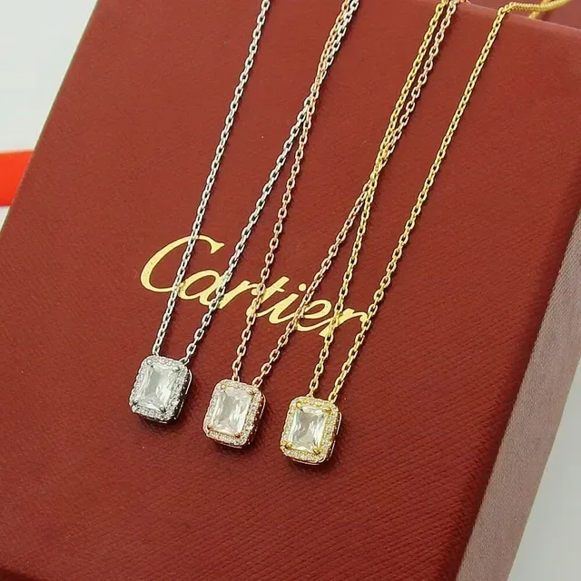 Cartier Rectangular Pavé Halo Pendant Necklace 8