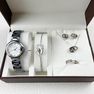 Cartier Plata Blanco Caja Redonda Pulsera de Metal Integrada Collar