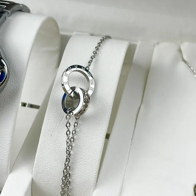 Cartier Argent Blanc Boîtier Rond Bracelet Métal Intégré Collier 2