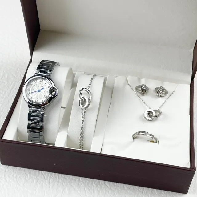 Cartier Argent Blanc Boîtier Rond Bracelet Métal Intégré Collier 8