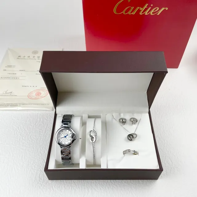Cartier Argent Blanc Boîtier Rond Bracelet Métal Intégré Collier 9