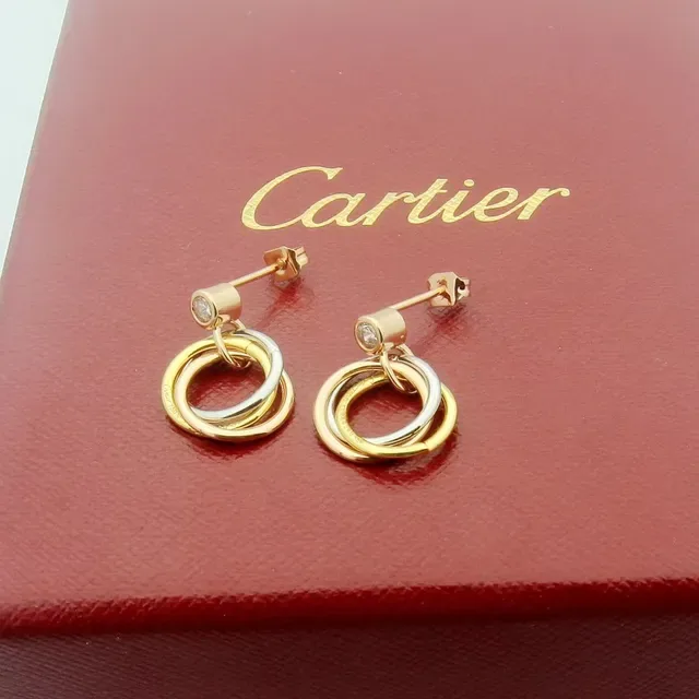 Cartier Trinity Interlocking Double-Ring Diamond Stud Earrings 2