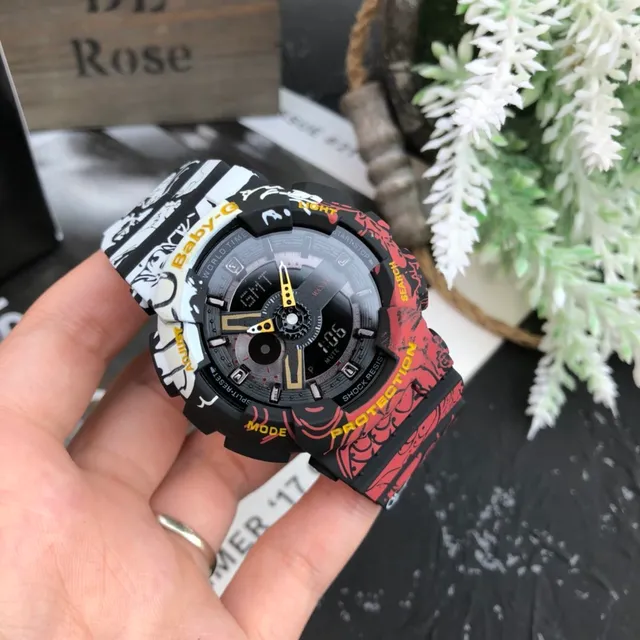 Casio Black Red Rugged Analog-Digital Graphic-Print Strap Watch 3