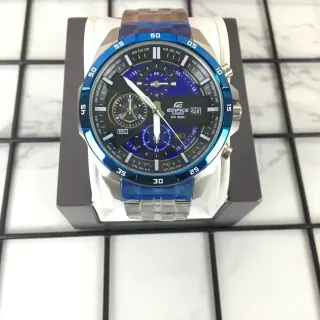 Casio Edifice كرونوغراف أزرق مميز معدن و راتنج ساعة رياضية