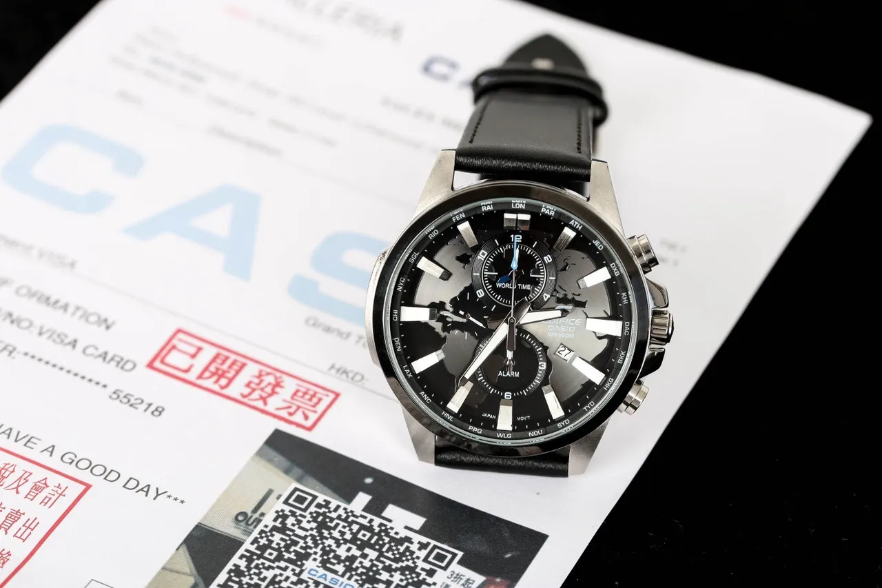 Casio Edifice Chronograph World Time Black Dial Quartz Watch 7