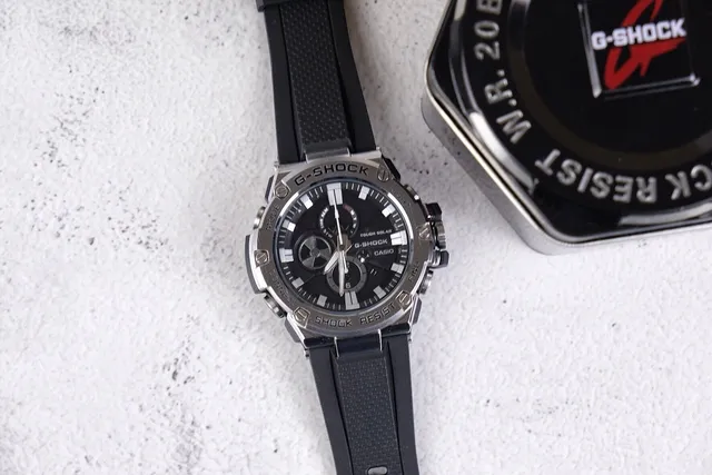Casio G-Shock Black Silver Robust Stainless Steel Case Multi-Layered Protective Bezel Watch 5