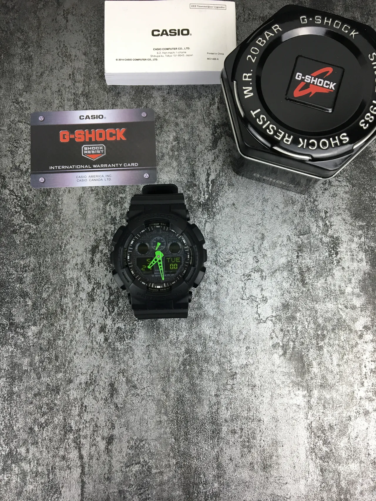 Casio G-Shock GA-100 Preto Verde Construção de Resina Fosca Acentos Lima Bold Relógio 2