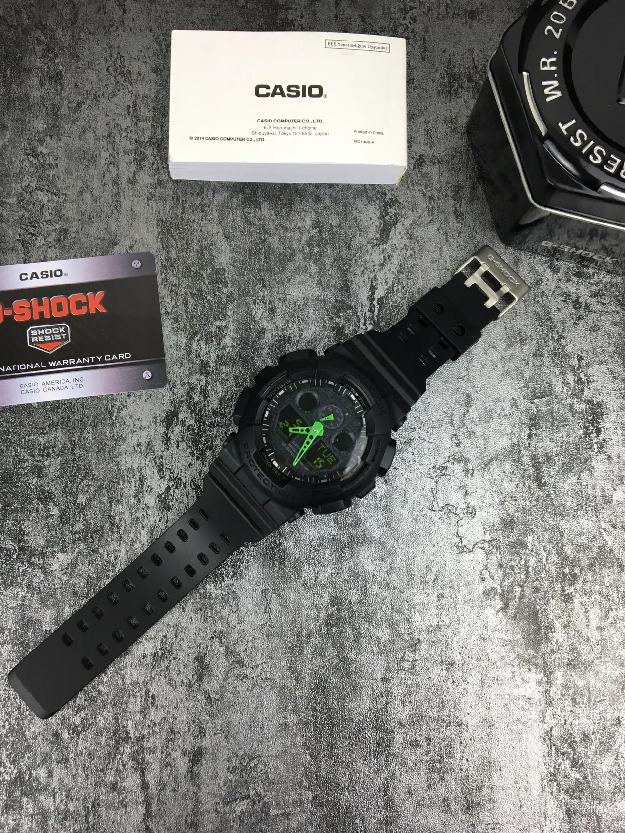 Casio G-Shock GA-100 Preto Verde Construção de Resina Fosca Acentos Lima Bold Relógio 5
