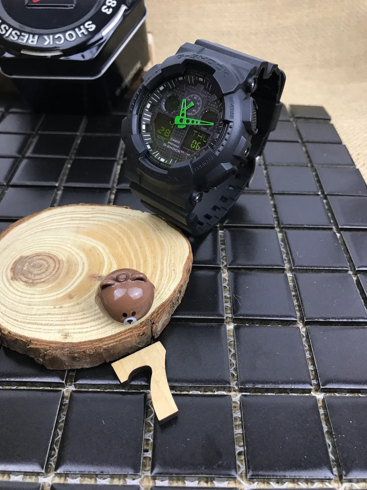 Casio G-Shock GA-100 Preto Verde Construção de Resina Fosca Acentos Lima Bold Relógio 8