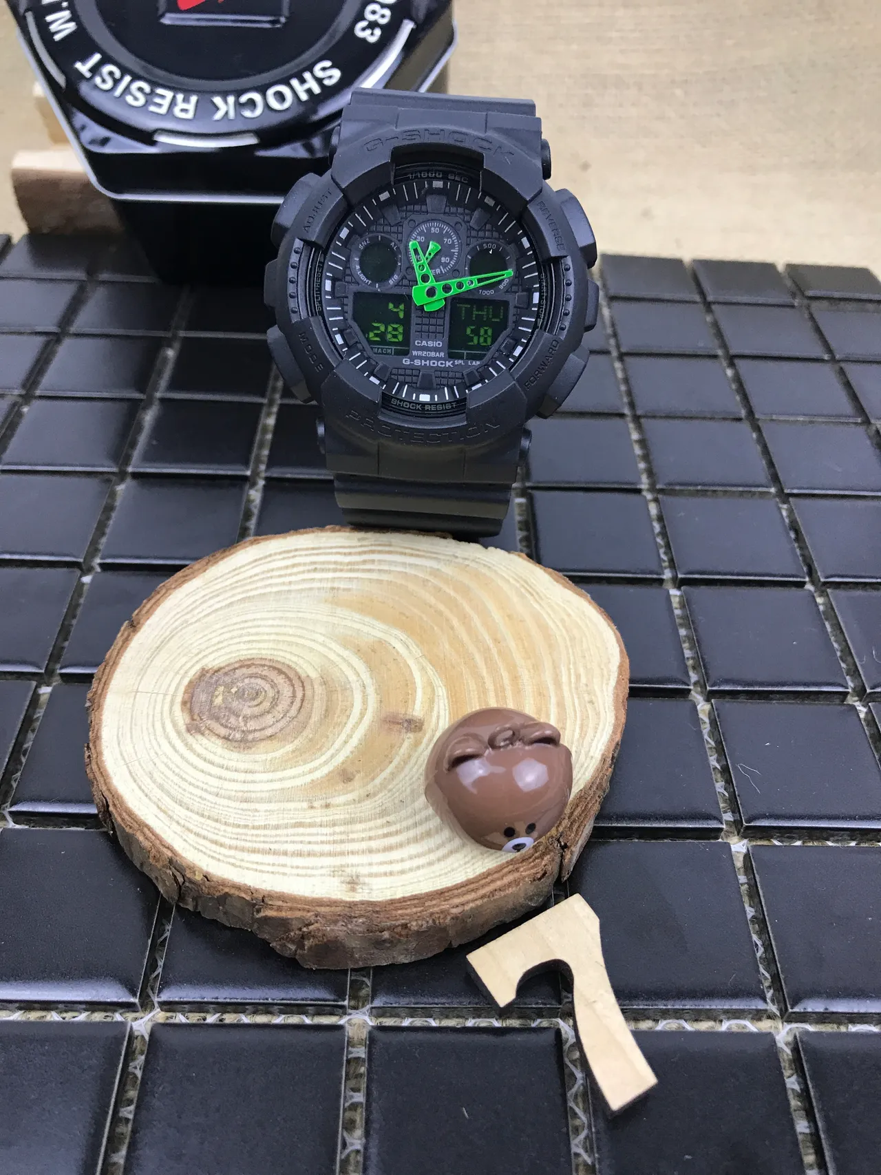 Casio G-Shock GA-100 Preto Verde Construção de Resina Fosca Acentos Lima Bold Relógio 9