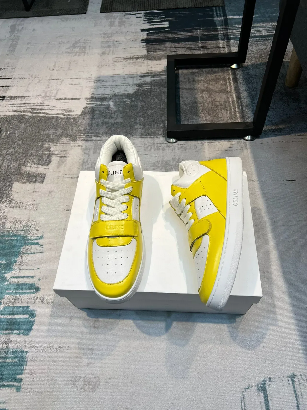 Sneaker Lifestyle Celine CT-01 en cuir jaune et blanc High-Top 4