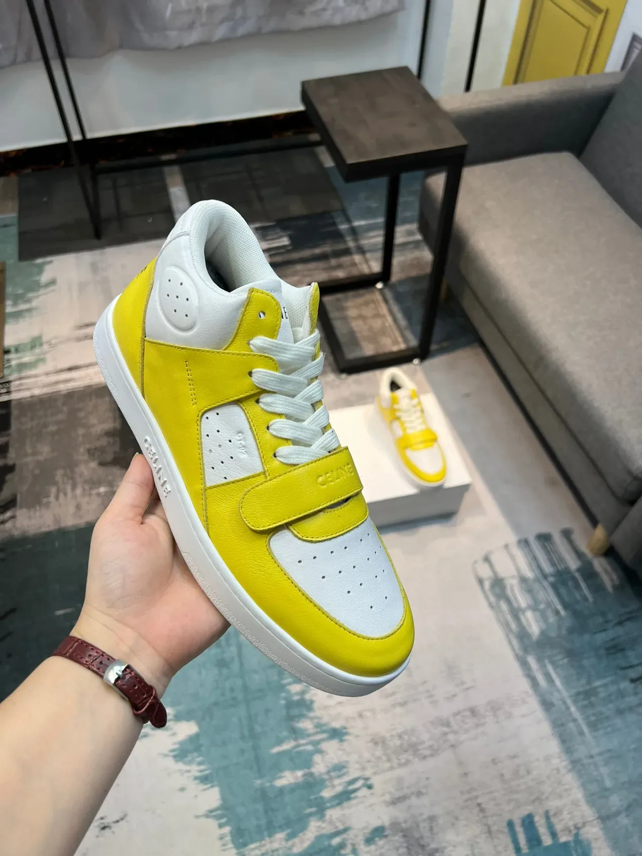 Sneaker Lifestyle Celine CT-01 en cuir jaune et blanc High-Top 5