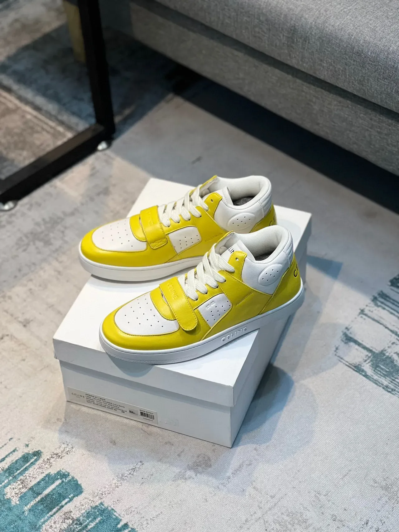 Sneaker Lifestyle Celine CT-01 en cuir jaune et blanc High-Top 6