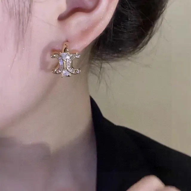 Celine Gold Transparent Crescent-Motif Earrings 2