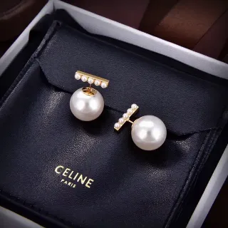 Celine Pearl and Gold-Tone Bar Asymmetrical Stud Earrings