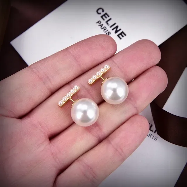 Celine Pearl and Gold-Tone Bar Asymmetrical Stud Earrings 4