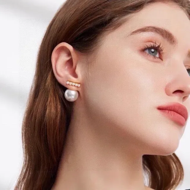 Celine Pearl and Gold-Tone Bar Asymmetrical Stud Earrings 6