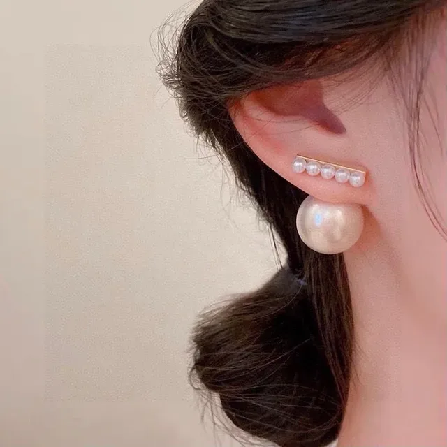 Celine Pearl and Gold-Tone Bar Asymmetrical Stud Earrings 7