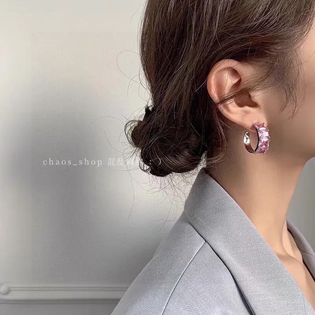 Celine Pink Crystal Hoop Earrings 2