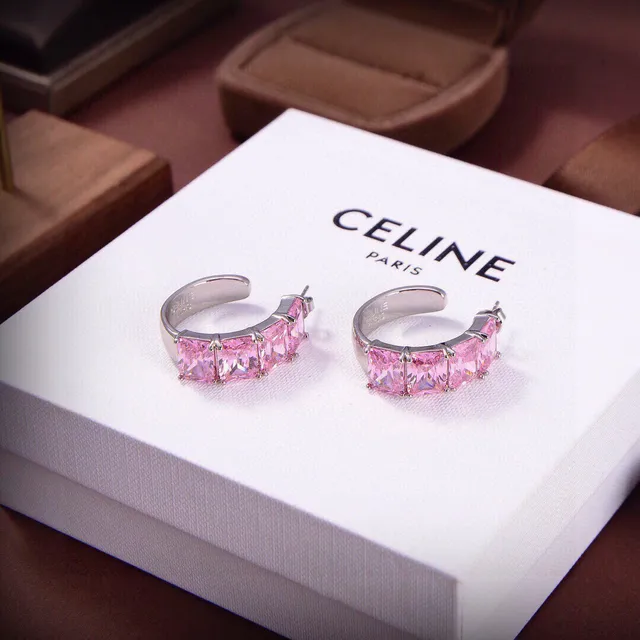 Celine Pink Crystal Hoop Earrings 5
