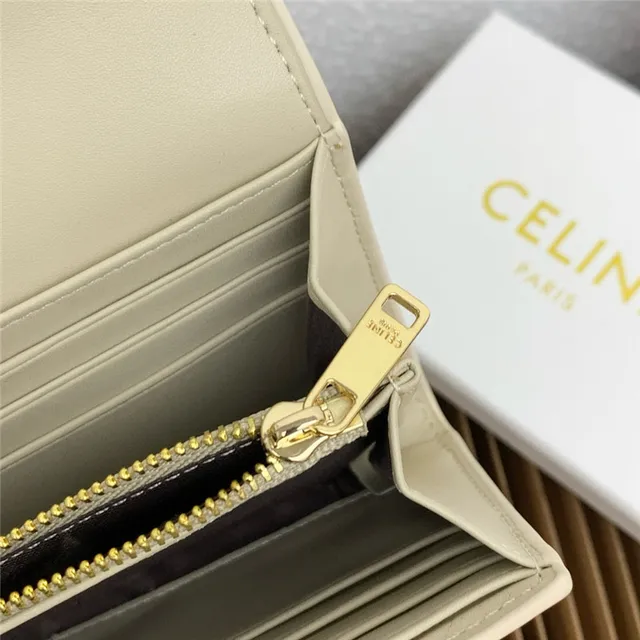 Celine Triomphe Brown Gold Smooth Leather Central Seam Long Wallet 4
