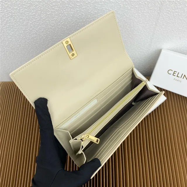 Celine Triomphe Brown Gold Smooth Leather Central Seam Long Wallet 5