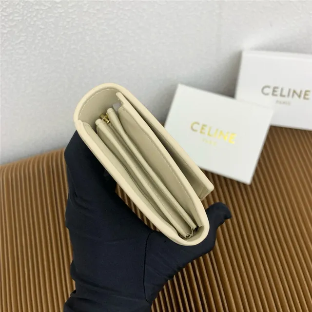 Celine Triomphe Brown Gold Smooth Leather Central Seam Long Wallet 6