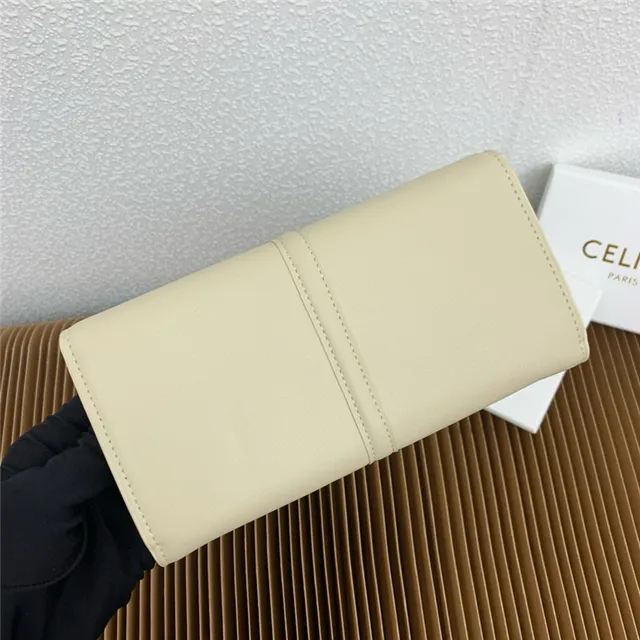 Celine Triomphe Brown Gold Smooth Leather Central Seam Long Wallet 7