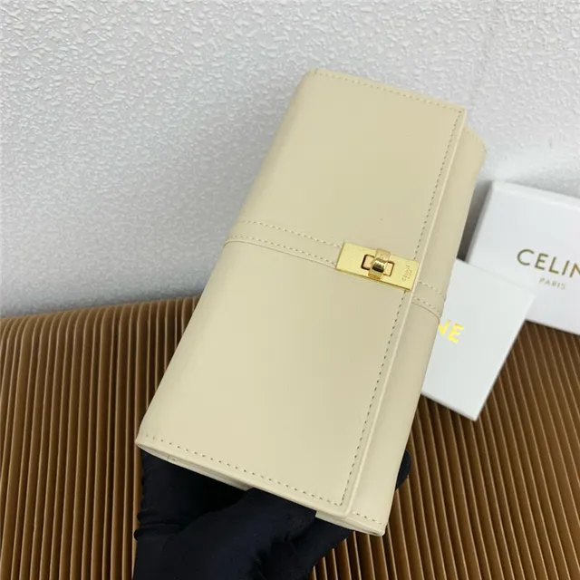 Celine Triomphe Brown Gold Smooth Leather Central Seam Long Wallet 8